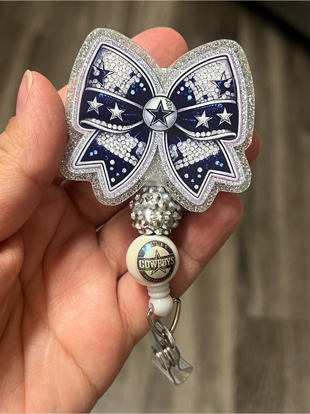 Dallas Cowboys Navy Blue Glitter Bow Badge Reel